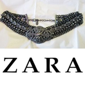 Zara Statement Necklace Bib Heavy Black Gunmetal
